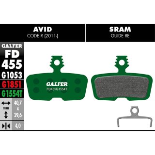 Galfer Bremsbelag Pro für Avid Code R (2011-), Sram Code R, RSC, Guide RE, DB 8, G2 RE